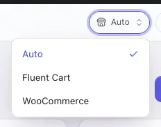 The topbar’s target picker, open, with Auto ticked and both active stores listed