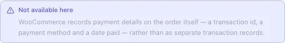 A generator refused by the target, explaining that WooCommerce records payment on the order itself